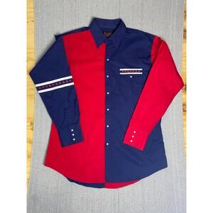 Plains Western Wear Shirt Large Color Block Long Sleeve Pearl Snap Cowboy Men's